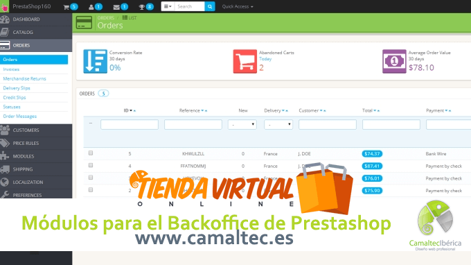 módulos para el back office de Prestashop - Diseño Web Profesional